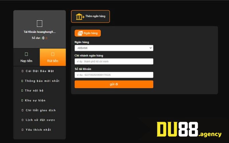 Điền thông tin cá nhân vào form giao dịch