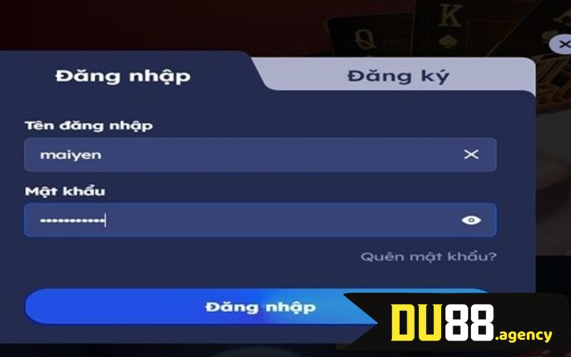 Điền thông tin vào bảng login của DU88 Điền thông tin vào bảng login của DU88