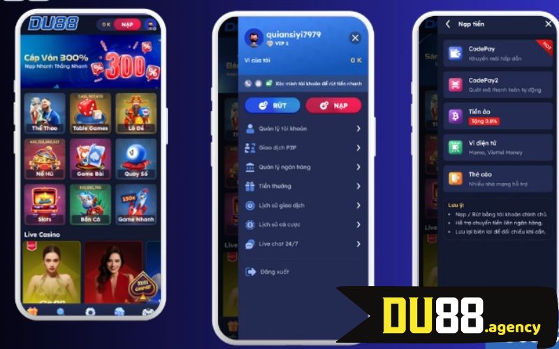 nạp tiền, rút tiền DU88